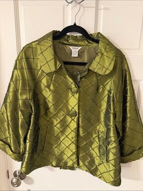 VTG Dorman Metallic Olive Green Diamond 
Lattice Stitched Swing Jacket Artsy S